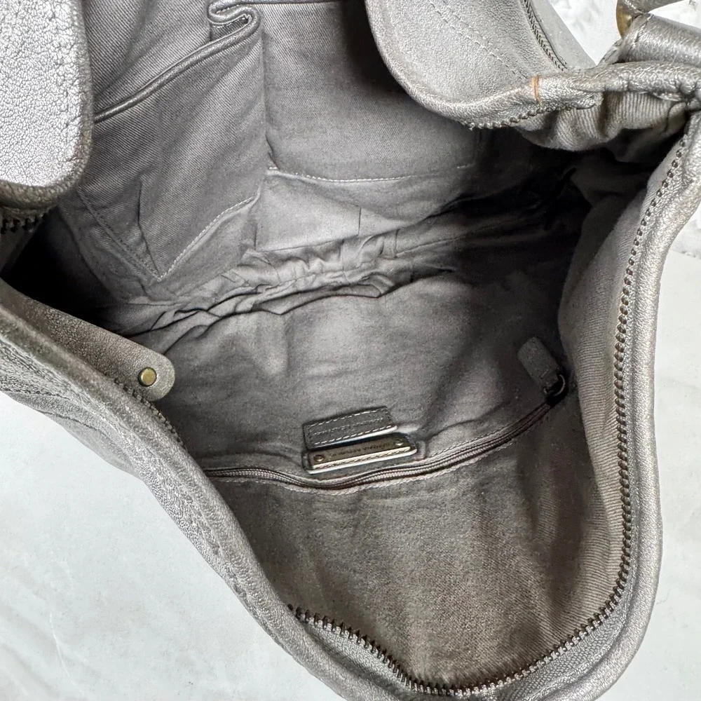 Banana Republic Silver Italian Leather Hobo Bag Purse Braided Strap Lambskin